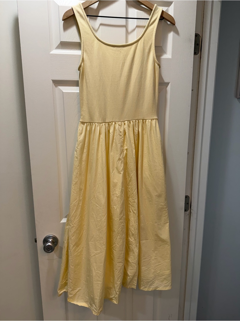 Quince Cotton Mixed Media Tank Dress Pale Custard Yellow Small - Picture 9 of 10